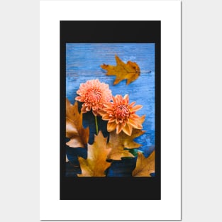 Oak Leaves and Dahlia Flowers Posters and Art